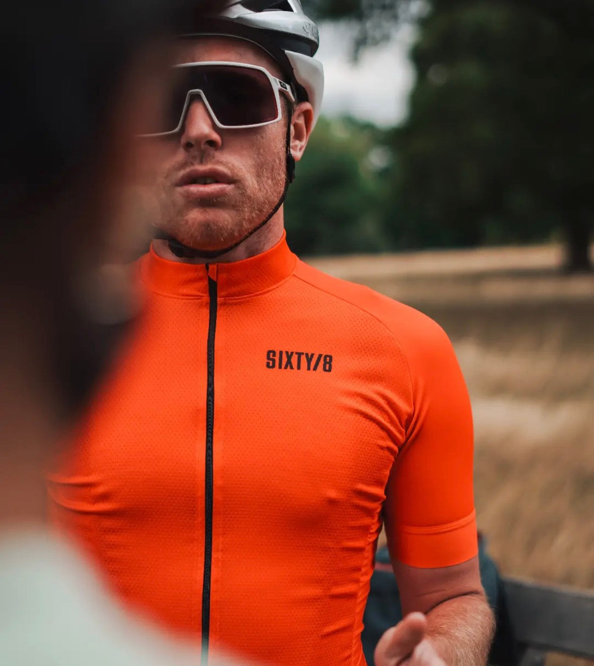 Orange and black short sleeve mens cycling jersey