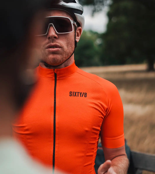Orange and black short sleeve Men's cycling jersey