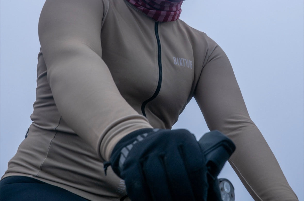 MENS LONG SLEEVE THERMAL CYCLING JERSEY - KHAKI GOLD