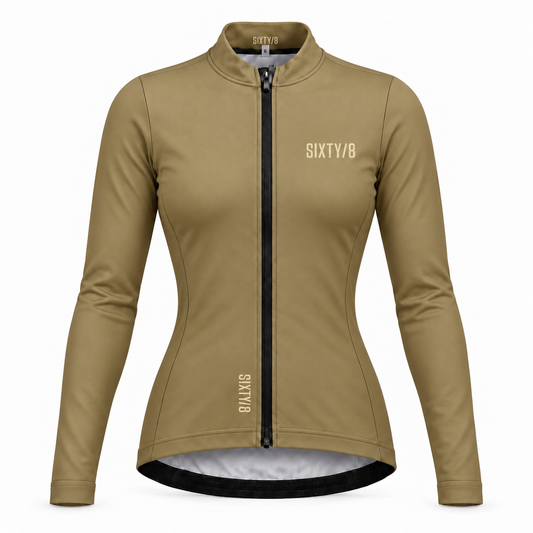 WOMEN'S LONG SLEEVE THERMAL CYCLING JERSEY – KHAKI GOLD