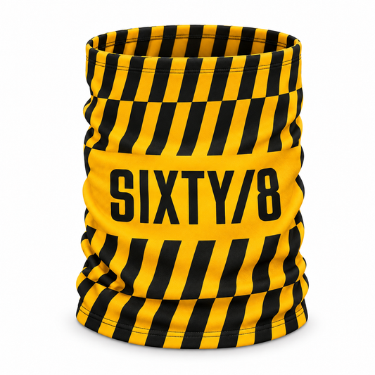 SIXTY/8 Black/Winter Sun cycling neck warmer with golden-yellow and black stripes