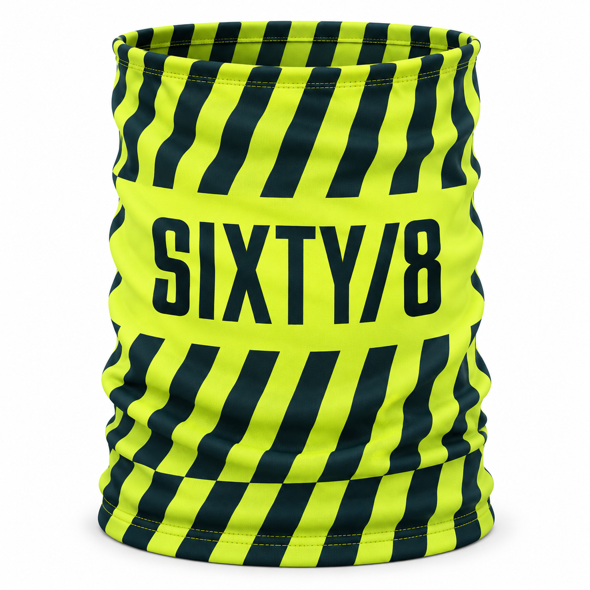 SIXTY/8 tennis-ball yellow and navy striped cycling neck warmer with logo
