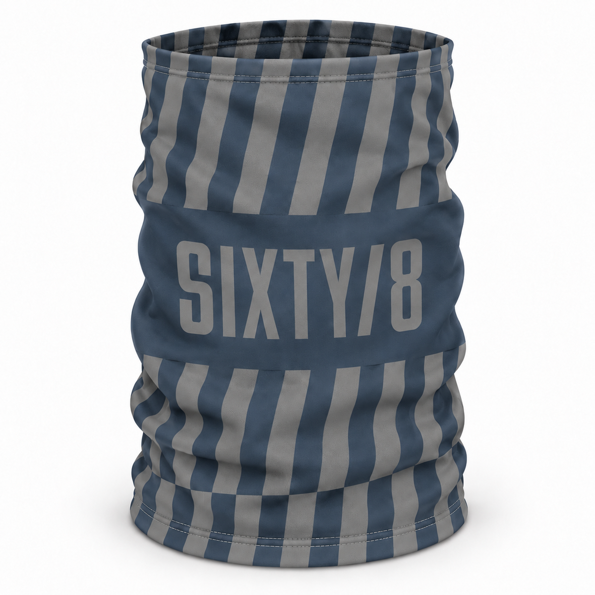 SIXTY/8 gunmetal grey cycling neck warmer with contrasting stripes and SIXTY/8 logo